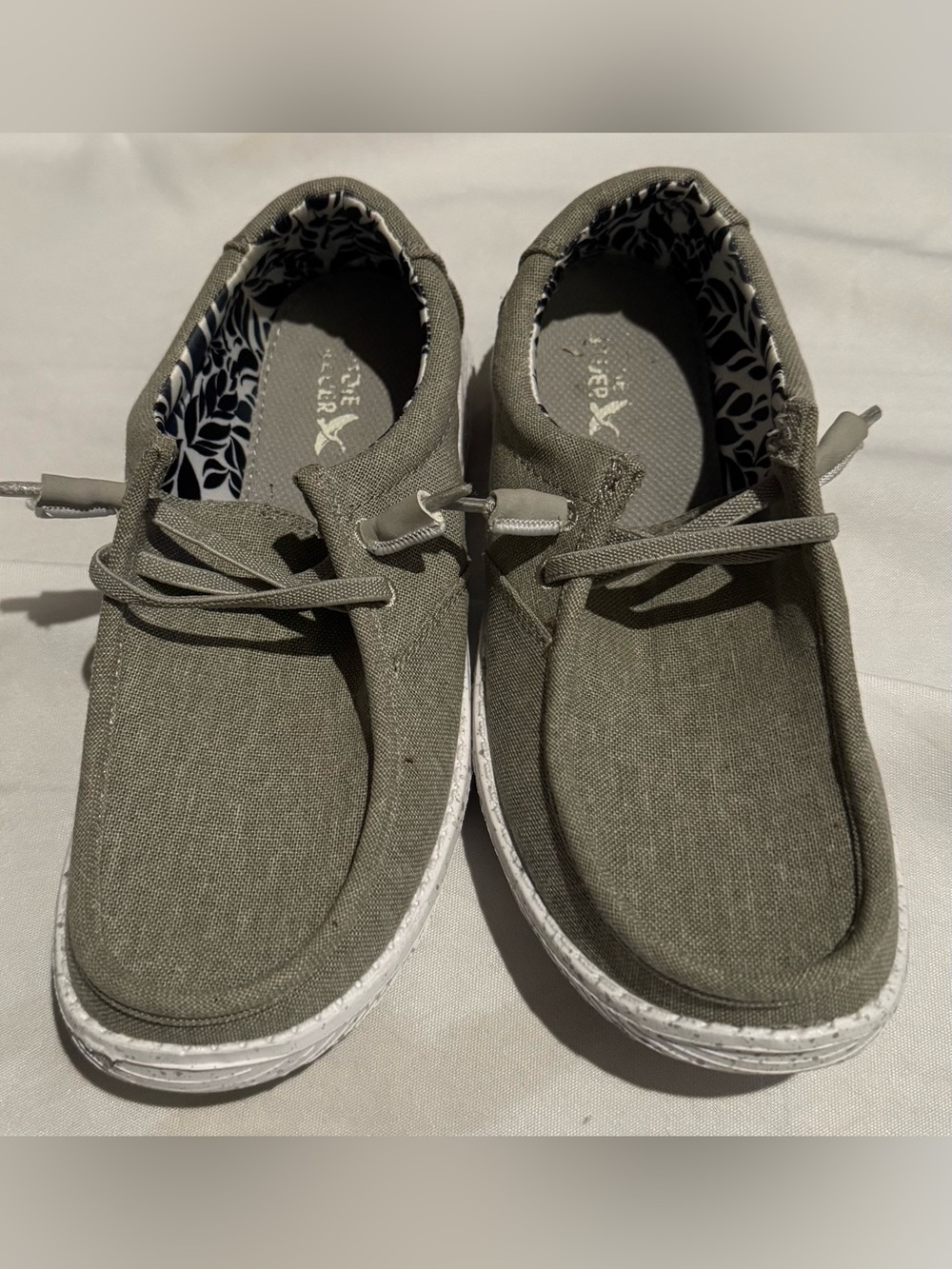 Eddie Bauer Olive Green Canvas Boat Shoes